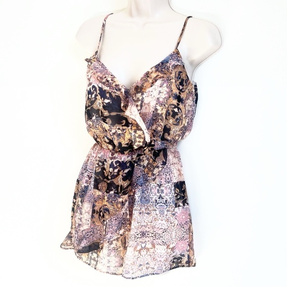 NEW BCBGeneration Chiffon Floral Spaghetti Strap V Neck Romper Colorful Size XXS - Picture 2 of 10